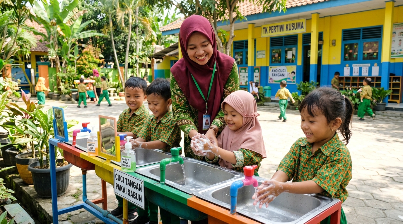 Keceriaan Anak-Anak TK PGRI 8 PANJI Mengikuti Praktik Cuci Tangan & Hidup Sehat